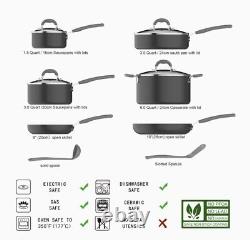 Hard Anodised 12 Piece Cookware Set, Non Stick, Amazon Basic, Black and Grey