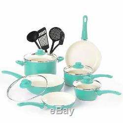 Healthy Ceramic Nonstick Set Kitchen Pots and Pans 14 Piece Turquoise Best