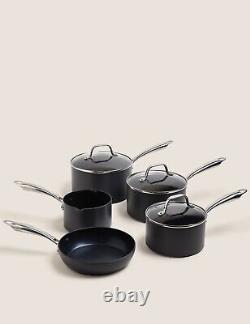 Home Hard-Anodised 5-Piece Pan Set Black Saucepan Frying Pan Milk 3 Lids