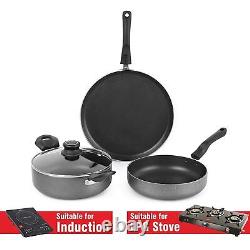 Induction Base Non-Stick Aluminium Cookware Set 3 Pieces Black