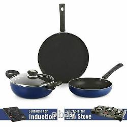 Induction Base Non-Stick Aluminium Cookware Set 3 Pieces Blue