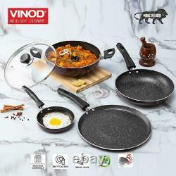 Induction Friendly Frying Pan Dosa Tawa Kadai with Lid Nonstick cookware Set 4pc