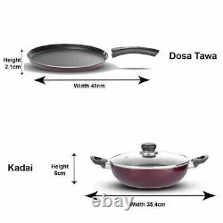 Induction Friendly Frying Pan Dosa Tawa Kadai with Lid Nonstick cookware Set 4pc