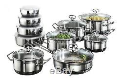 Induction Hob Saucepan 20 Piece Cookware Set with Roasting Pot 4 Bowls Non Stick