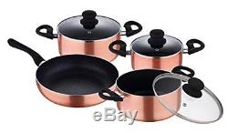 Induction Saucepan Set Copper Effect Non Stick Glass Lid Cooking Frying Pot Pan