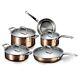 Italian Inspired 9-Piece Hammered Tri-Ply Copper Pots Pans Cookware Cooking Set