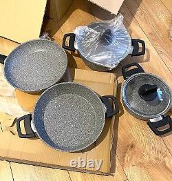 KARACA Gris BioGranite 4-Piece Granite Cookware Pot & Pan Set with Non-Stick Coa