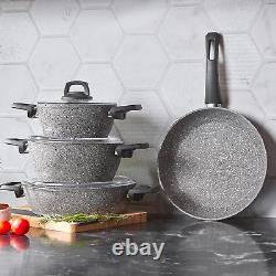 KARACA Gris BioGranite 4 Pieces Granite Cookware Pot and Pan Set. Non-Stick Pots