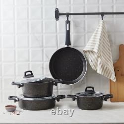 Karaca Blackgold BioGranite 7 Pieces Granite Cookware Pot and Pan Set, Non-Stick