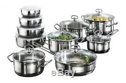 Karcher Jasmin Cookware Set with Pan, Stainless Steel, 20-Piece with glass Li