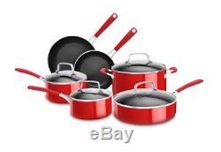 KitchenAid Aluminum Nonstick 10-Piece Red Cookware Set with Lids Pans Skillets
