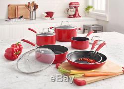 KitchenAid Aluminum Nonstick 10-Piece Red Cookware Set with Lids Pans Skillets