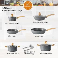 Kitchen Academy 12 Pieces Nonstick Pots and Pans Set, Induction Cooking Grey