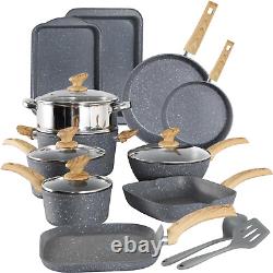 Kitchen Academy Induction Cookware Set-17 Piece Non-Stick Cooking Pan Set, Black