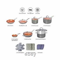 Kitchen Cookware Ceramic Nonstick Pots Pans Ergonomic Handle 13 Pc Set Gray New