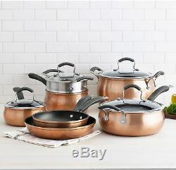 Kitchen Cookware Set Aluminum Nonstick 11 Piece Fry Pan Saucepan Pot in Copper
