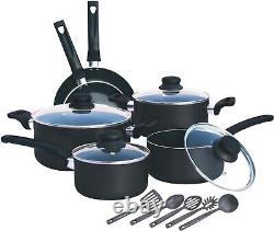 Kitchen King 15 Pieces Pots and Pans Cooking Set with Lids Non Stick Black
