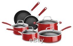 Kitchenaid Aluminum Nonstick Induction 10 Piece Pan Set Red Pot Cookware Lid NEW
