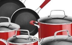 Kitchenaid Aluminum Nonstick Induction 10 Piece Pan Set Red Pot Cookware Lid NEW