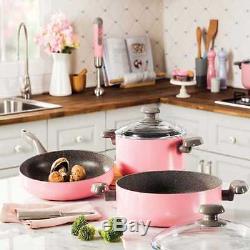 Korkmaz A1325 Mia Manolya Non-Stick Granite Pink 7 Piece Cookware Set