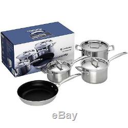 Le Creuset 4 Piece Stainless Steel Saucepan Set, Silver, 3-Ply, Riveted Handles