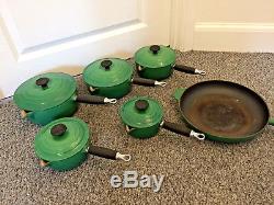 Le Creuset Cast Iron Green 5 Saucepan Set and 26cm Frying Pan RARE EMERALD GREEN