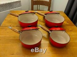 Le Creuset Genuine Four Pan Set With Handles and Lids