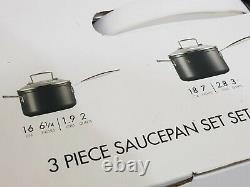 Le Creuset Toughened Non-stick 3 Piece Saucepan Set With Glass Lids Brand New