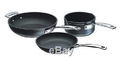Le Creuset Toughened Nonstick Cookware Set 3 Piece Black Hob And Dishwasher Safe