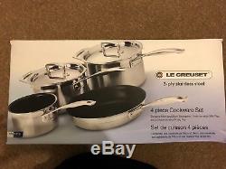 Le creuset 3-ply stainless steel pan set includes 14,18,20cm pan & 24cm frying