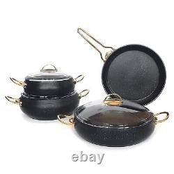 Leydi Elite 8 Pcs Non-stick Granite Individually Packed Cookware Pots Black