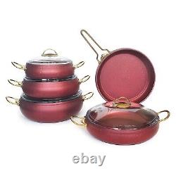 Leydi Elite 9 Pcs Non-stick Granite Cookware Pots and Pans Set- Ruby Red