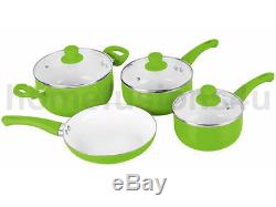 Lime Green 7pc Ceramic Saucepan Cookware Set Pot Glass LID Frying Pan Non Stick