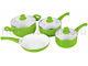 Lime Green 7pc Ceramic Saucepan Cookware Set Pot Glass LID Frying Pan Non Stick
