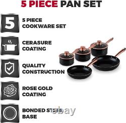 Linear Induction Pots and Pans Sets, Non Stick Cerasure Coating, Black and Rose