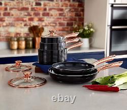 Linear Induction Pots and Pans Sets, Non Stick Cerasure Coating, Black and Rose