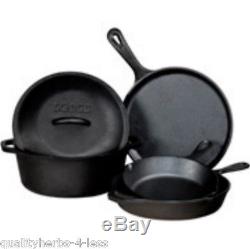 Lodge 5 Pc Cast Iron Pre Seasoned Cookware Set Dutch Oven Pot Lid Pans USA Made
