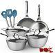 LovoIn 11 Pc Non-Stick Cookware Set, Pot & Pan, Hammered Marble Kitchenware Set