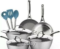 LovoIn 11-Piece Non-Stick Pot & Pan Cookware Set, Hammered Marble