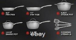 LovoIn 11-Piece Non-Stick Pot & Pan Cookware Set, Set, Hammered Marble Grey