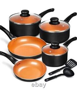 MICHELANGELO 10 Pcs Copper Pot, Saucepan, Pan Set, Non Stick Induction Cookware