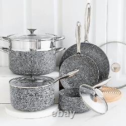 MICHELANGELO Pots and Pans Set 10 Pieces, Non Stick Cookware Set with Stone-Deri