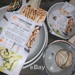 Masterclass Premium Cookware Set Of 4 8 9.5 11 Pans & Sauce Pan/Lid Beige