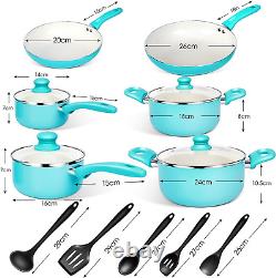 Masthome Non Stick Pots and Pans Set, 16 Piece Aluminum Saucepan Sets with Stay