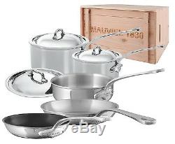 Mauviel M'cook 5 Ply Stainless Steel 8 Pc Cookware Set Steel Handle Wooden Crate