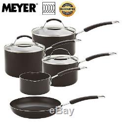 Meyer Aluminium INDUCTION Non-Stick Black 5 Piece Saucepan Pan Set Oven Safe