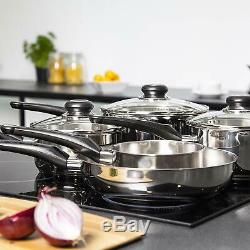 Morphy Richards 5-Piece Stainless Steel Pan Set Tempered Glass Lids Hob Cooking