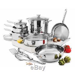 NEW 15pc Wolfgang Puck Cooking Stainless Steel Cookware Set Pans Pots Glass Lids
