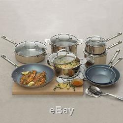 NEW Emeril Lagasse 15-Piece Stainless Steel & Nonstick Cookware Fry Pan Pot Set
