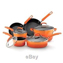 NEW Rachael Ray Hard Enamel Nonstick Cookware Set 10-Piece Pots Pans ORANGE